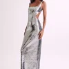 Vestido largo con aberturas y lentejuelas Adoria – Plata