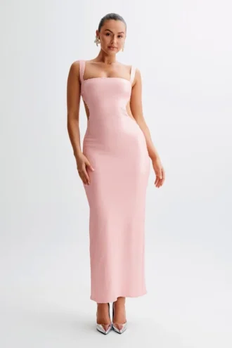 Vestido largo con aberturas y lentejuelas Adoria – Rosa pálido