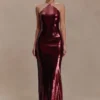 Vestido largo con aberturas y lentejuelas Baldwin – Caoba