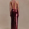 Vestido largo con aberturas y lentejuelas Baldwin – Caoba