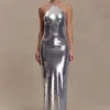 Vestido largo con aberturas y lentejuelas de Baldwin – Plata Vestido largo con aberturas y lentejuelas de Baldwin – Plata