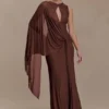 Vestido largo con capa Bakari Diamante – Chocolate