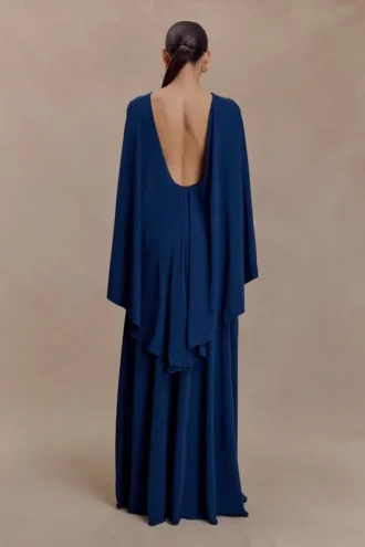 Vestido largo con capa de jersey Emory – Azul marino