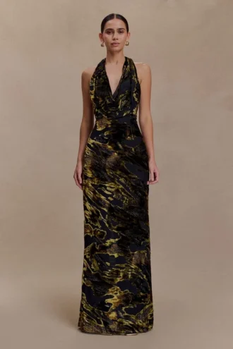 Vestido largo con capucha Talila – Terciopelo calado