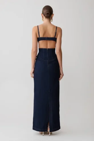 Vestido largo con copas de Denim Amila – Azul índigo
