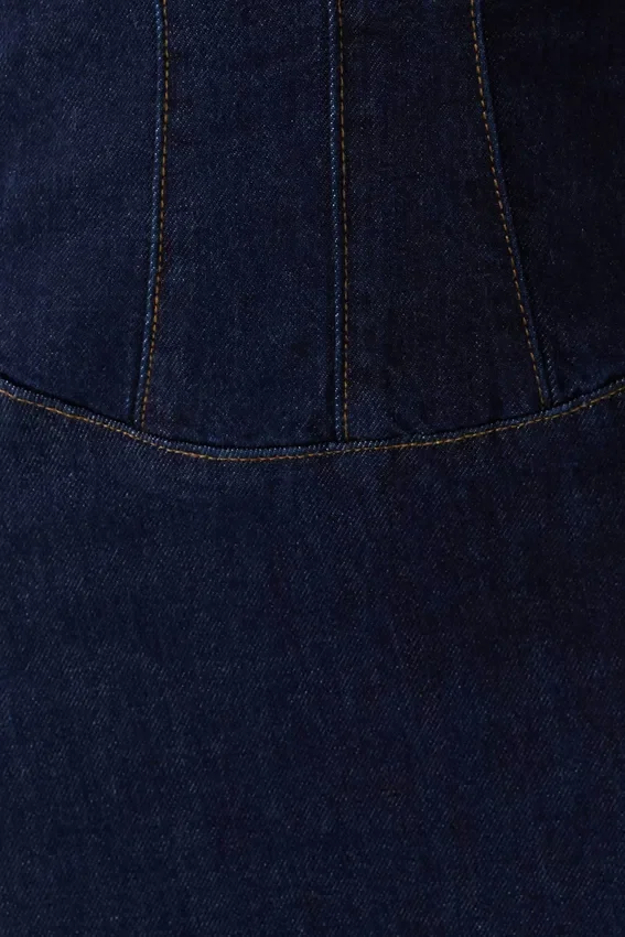 Vestido largo con copas de Denim Amila – Azul índigo Vestido largo con copas de Denim Amila – Azul índigo