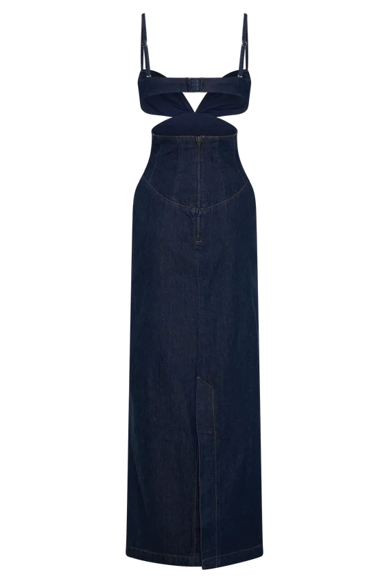 Vestido largo con copas de Denim Amila – Azul índigo Vestido largo con copas de Denim Amila – Azul índigo