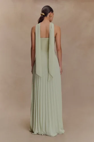 Vestido largo con pañuelo de gasa Caira – Salvia