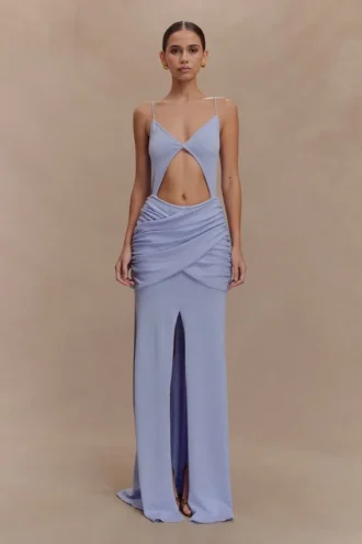 Vestido largo cruzado de punto Reama – Azul aciano