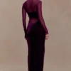 Vestido largo Davina de terciopelo y malla – Morado
