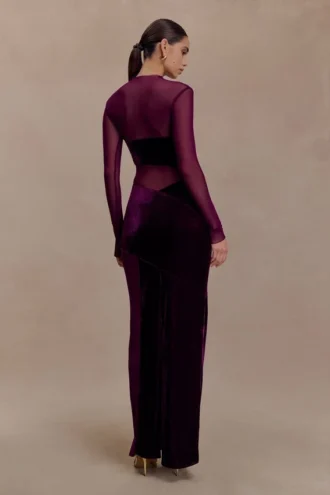 vestido largo davina de terciopelo y malla morado 2 330x495 - Vestido largo Davina de terciopelo y malla - Morado