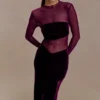 Vestido largo Davina de terciopelo y malla – Morado
