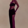 Vestido largo Davina de terciopelo y malla – Morado