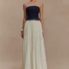 Vestido largo de gasa y Denim Suella – Azul índigo