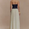 Vestido largo de gasa y Denim Suella – Azul índigo