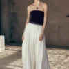 Vestido largo de gasa y Denim Suella – Azul índigo
