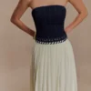 Vestido largo de gasa y Denim Suella – Azul índigo