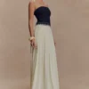 Vestido largo de gasa y Denim Suella – Azul índigo