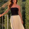 Vestido largo de gasa y Denim Suella – Azul índigo