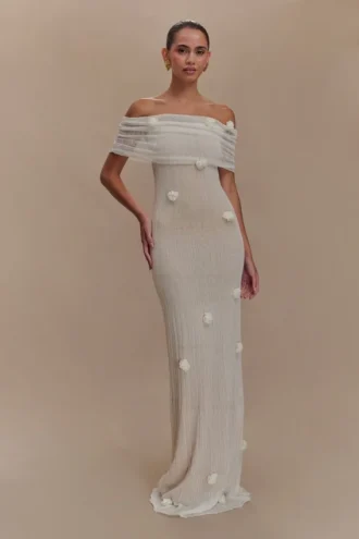 Vestido largo de punto Brynn Orchid – Marfil