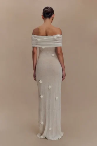 Vestido largo de punto Brynn Orchid – Marfil