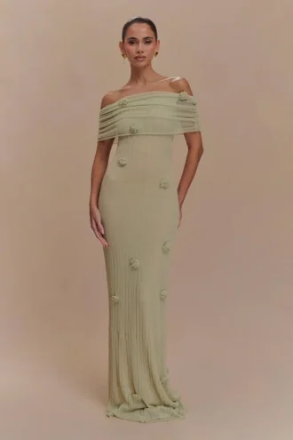 Vestido largo de punto Brynn Orchid – Verde pastel