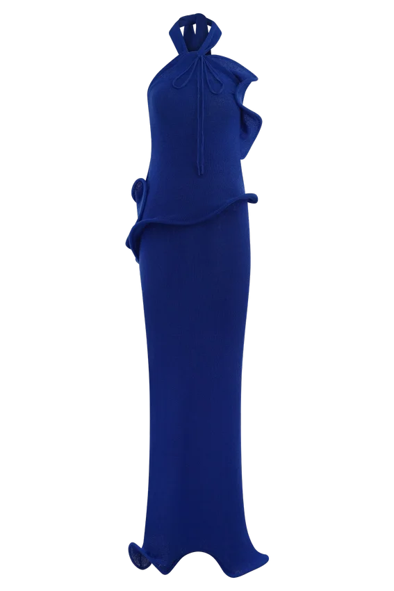 Vestido largo de punto con cuello halter Caprice – Cobalto Vestido largo de punto con cuello halter Caprice – Cobalto