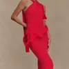 Vestido largo de punto con cuello halter Caprice – Rojo