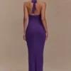 Vestido largo de punto con cuello halter Melodie – Morado Vestido largo de punto con cuello halter Melodie – Morado