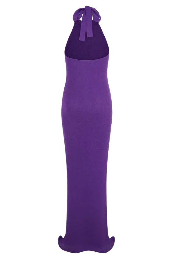 Vestido largo de punto con cuello halter Melodie – Morado Vestido largo de punto con cuello halter Melodie – Morado