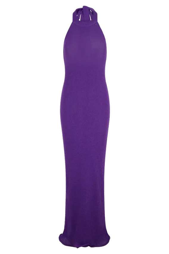 Vestido largo de punto con cuello halter Melodie – Morado Vestido largo de punto con cuello halter Melodie – Morado