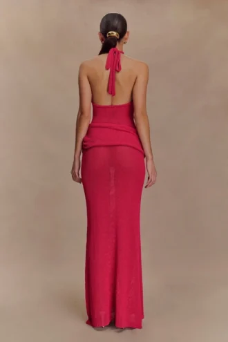 Vestido largo de punto con cuello halter Reece – Dragonfruit