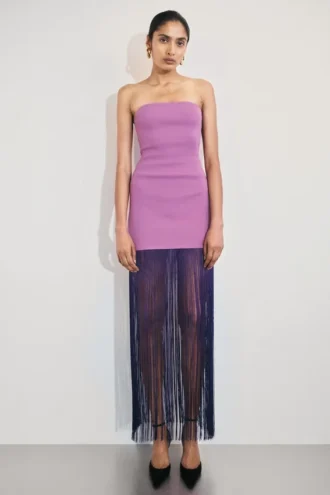 Vestido largo de punto con flecos Koah – Morado