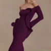Vestido largo de punto con hombros descubiertos Sandrine – Ciruela Vestido largo de punto con hombros descubiertos Sandrine – Ciruela