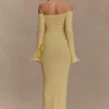 Vestido largo de punto con hombros descubiertos Sandrine – Limón Vestido largo de punto con hombros descubiertos Sandrine – Limón