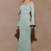 Vestido largo de punto con lurex Sandrine – Azul turquesa Vestido largo de punto con lurex Sandrine – Azul turquesa
