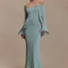 Vestido largo de punto con lurex Sandrine – Azul turquesa Vestido largo de punto con lurex Sandrine – Azul turquesa