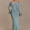 Vestido largo de punto con lurex Sandrine – Azul turquesa Vestido largo de punto con lurex Sandrine – Azul turquesa