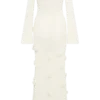Vestido largo de punto con rosas y hombros descubiertos Kiki – Marfil
