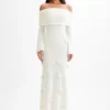 Vestido largo de punto con rosas y hombros descubiertos Kiki – Marfil