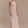 Vestido largo de punto con un solo hombro y estampado floral «Paloma» – Rosa bebé