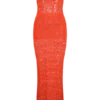 Vestido largo de punto de ganchillo con hombros descubiertos Solstice – Naranja sanguina