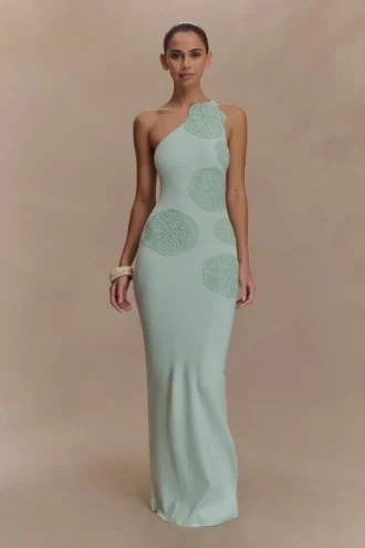Vestido largo de punto de ganchillo Teneika – Azul claro