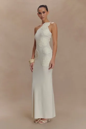 Vestido largo de punto de ganchillo Teneika – Marfil