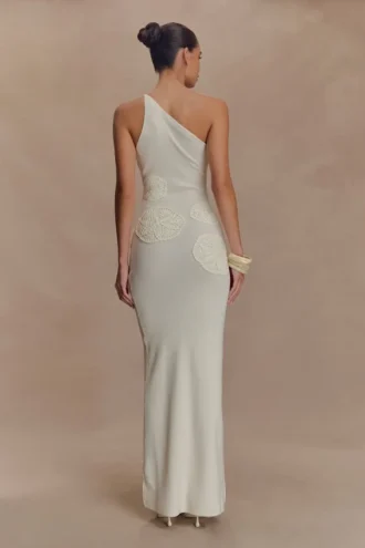 Vestido largo de punto de ganchillo Teneika – Marfil