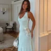 Vestido largo de punto Ellington con lentejuelas – Lagoon