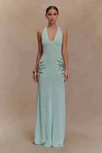 Vestido largo de punto Ellington con lentejuelas – Lagoon
