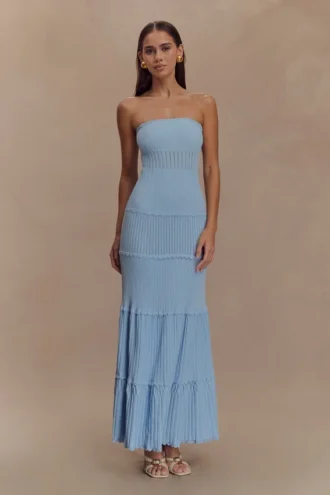 Vestido largo de punto Finley Pointelle – Azul aciano