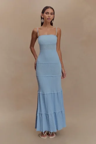 Vestido largo de punto Finley Pointelle – Azul aciano
