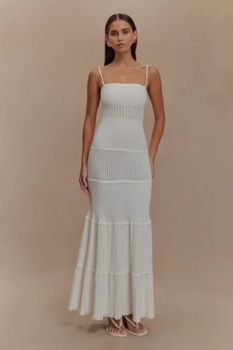 Vestido largo de punto Finley Pointelle – Marfil